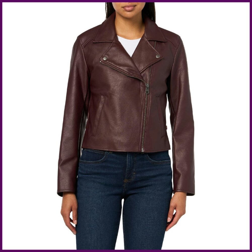 Faux Leather Moto Jacket, Cropped Fit, Asymmetrical Zip, Side Pockets